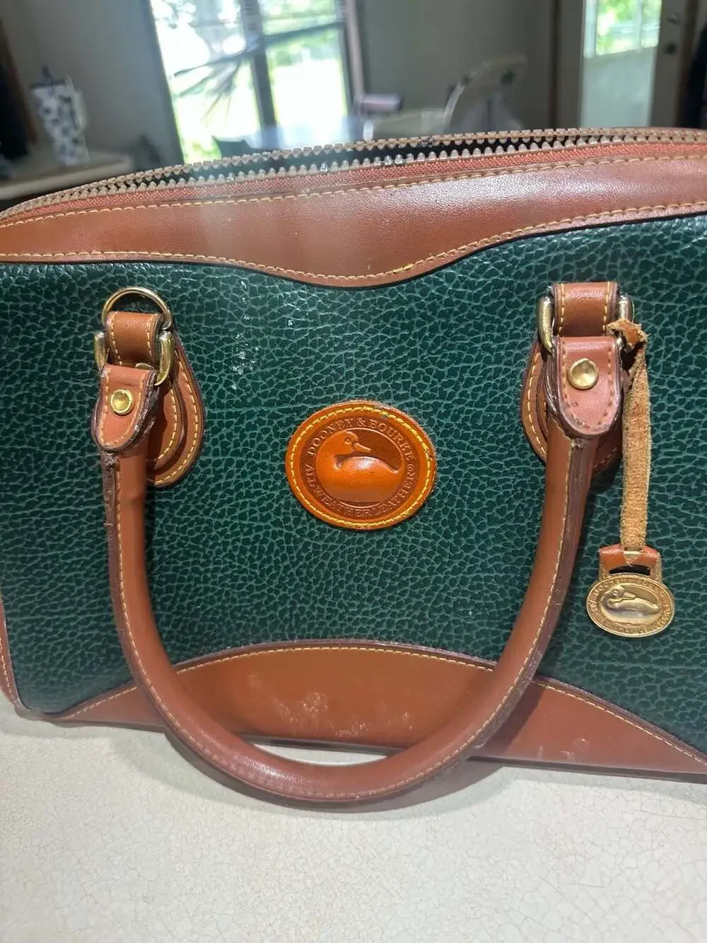 Vintage Dooney and Bourke Green and Brown Leather Purse/Handbag
